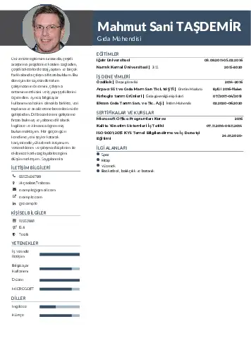 Gıda Mühendisi CV Örnekleri cv indir